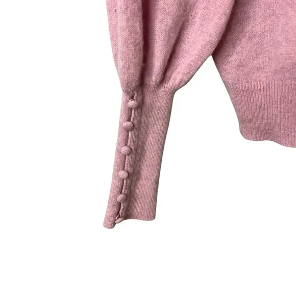 Aqua Cashmere Balloon Sleeve Sweater Button Cuffs Pink Size Medium - Picture 3 of 4